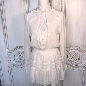 Selfie Leslie Sweet Cream with Lace Details Smocked Waist Mini Dress/Romper S/M